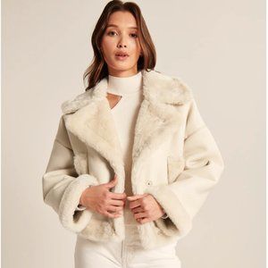 Abercrombie & Fitch Vegan Leather Jacket in White